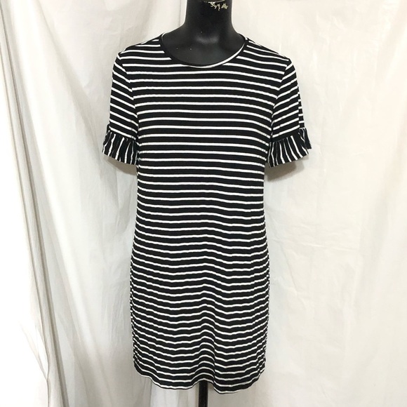 SHEIN Striped Ruffle Sleeve Dress Black White Size Small - Picture 3 of 8